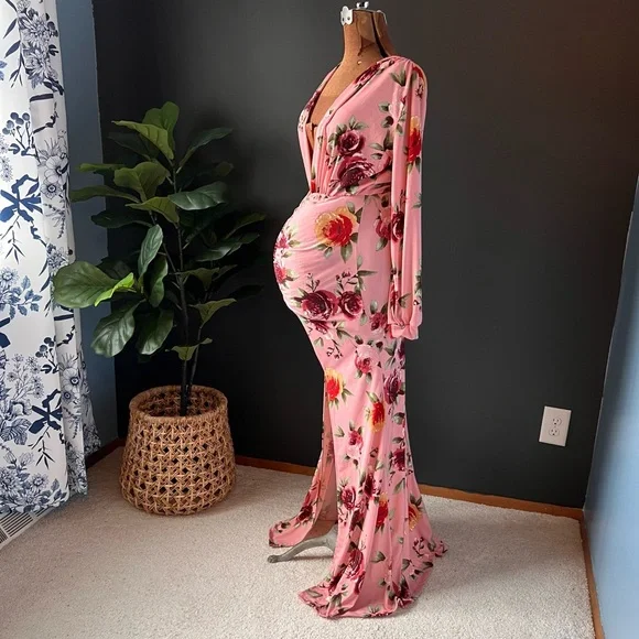 BumpBiddy | Dresses | Bumpbiddy Pink Floral Long Sleeve Maternity Dress |  Poshmark
